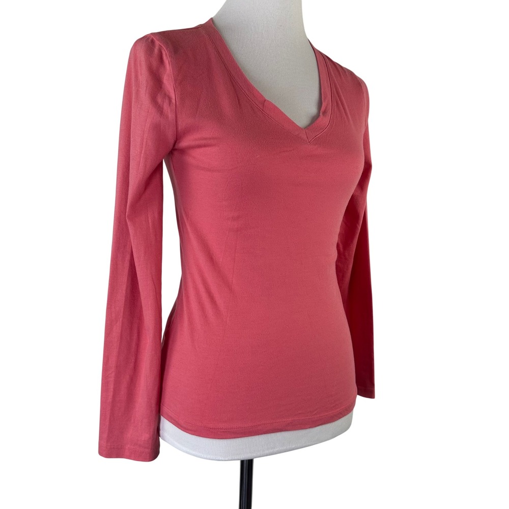 Love Culture Coral Pink V-Neck Long Sleeve T-Shirt Womens M